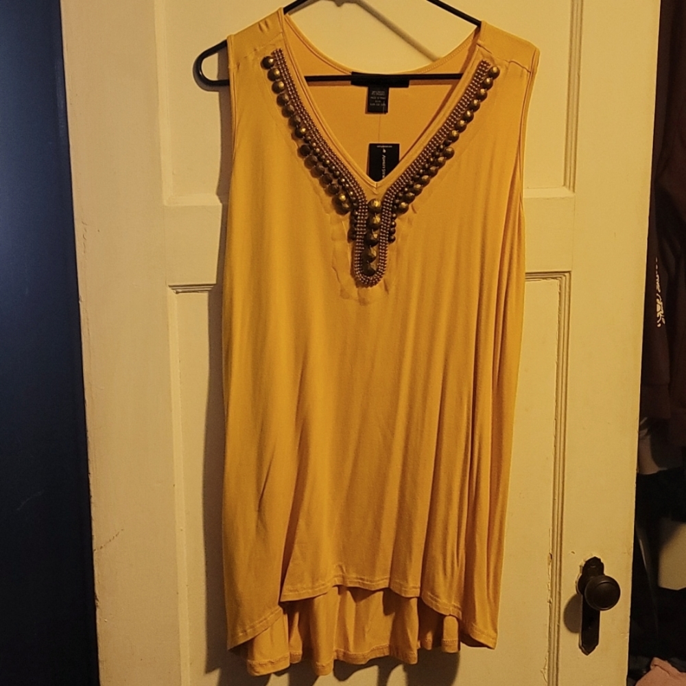 Ashley Stewart size 22/24 NWT embellished mustard colored top